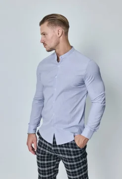 Chemise oxford à rayure col mao