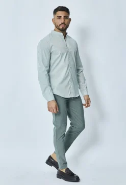 Chemise oxford à rayure col mao