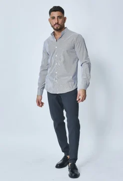 Chemise oxford à rayure col mao