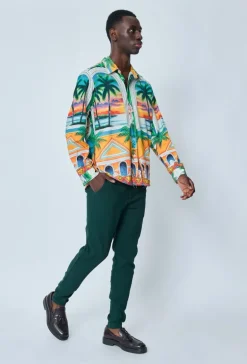 Chemise palmier décontractée à manches longues