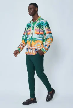 Chemise palmier décontractée à manches longues