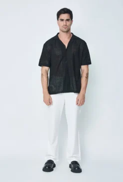 Chemise plissée manches courtes col à revers