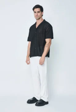 Chemise plissée manches courtes col à revers