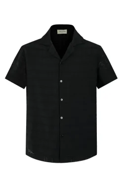 Chemise plissée manches courtes col à revers