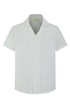 Chemise plissée manches courtes col à revers