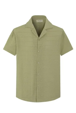 Chemise plissée manches courtes col à revers