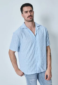 Chemise plissée manches courtes col à revers