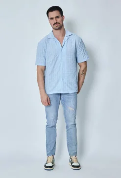 Chemise plissée manches courtes col à revers