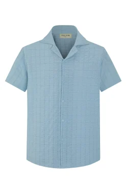 Chemise plissée manches courtes col à revers