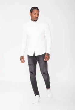 Chemise toile col mao