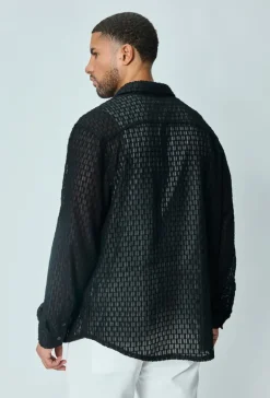 Chemise transparente manches longues col à revers