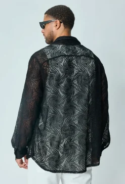 Chemise transparente manches longues à motifs abstraits