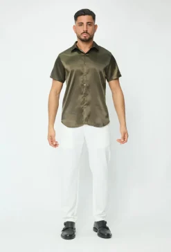 Chemise unie classique satinée et osée à manches courtes