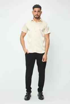 Chemise unie classique satinée et osée à manches courtes