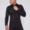 Chemise unie col mao à manches longues