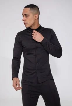 Chemise unie col mao à manches longues