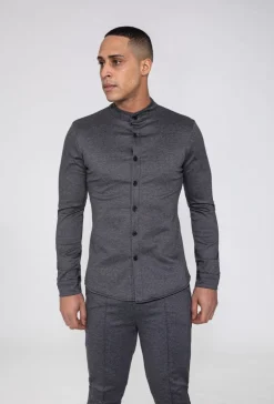 Chemise unie col mao à manches longues