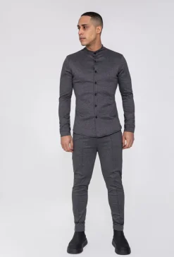 Chemise unie col mao à manches longues