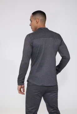 Chemise unie col mao à manches longues