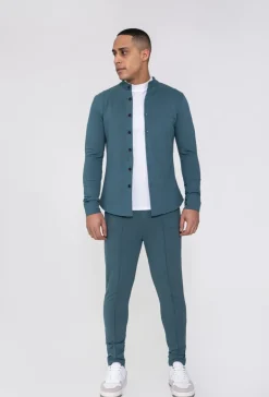 Chemise unie col mao à manches longues