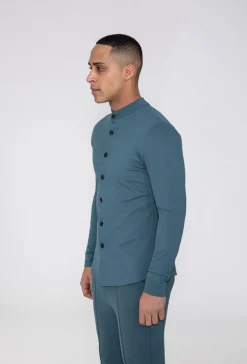 Chemise unie col mao à manches longues