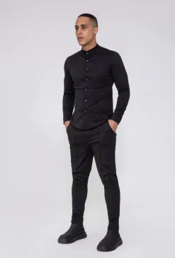 Chemise unie col mao à manches longues
