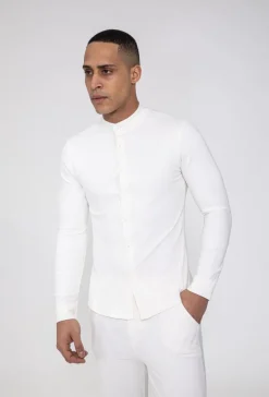 Chemise unie col mao à manches longues