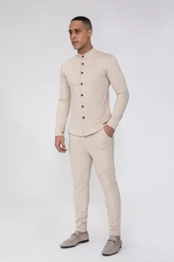 Chemise unie col mao à manches longues