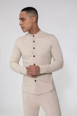 Chemise unie col mao à manches longues