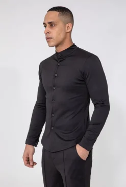 Chemise unie col mao à manches longues