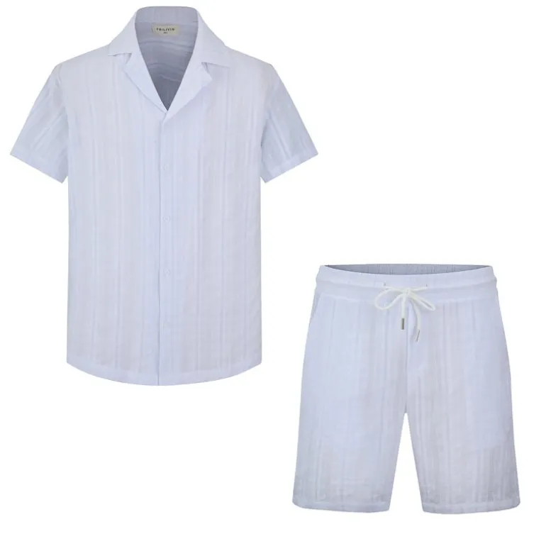 Ensemble à rayures chemise manches courtes short