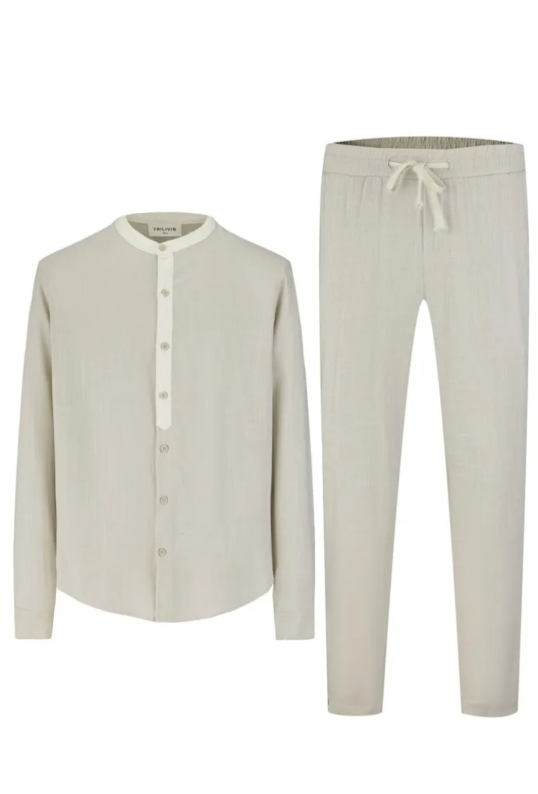 Ensemble chemise pantalon bicolore décontractée