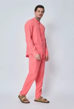 Ensemble chemise pantalon décontractée effet lin