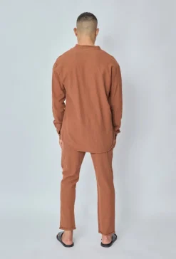 Ensemble chemise pantalon décontractée effet lin