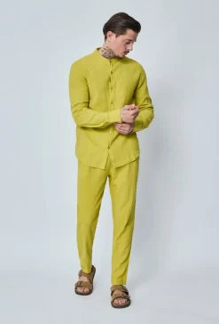 Ensemble chemise pantalon décontractée effet lin