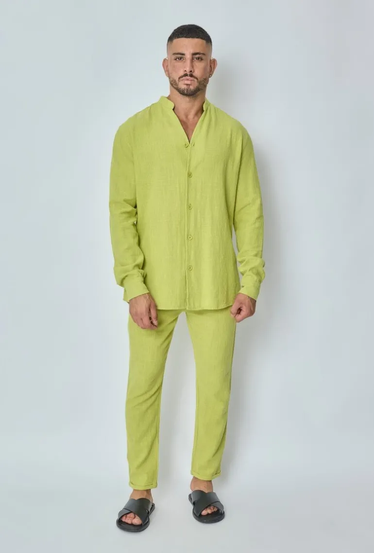 Ensemble chemise pantalon décontractée effet lin