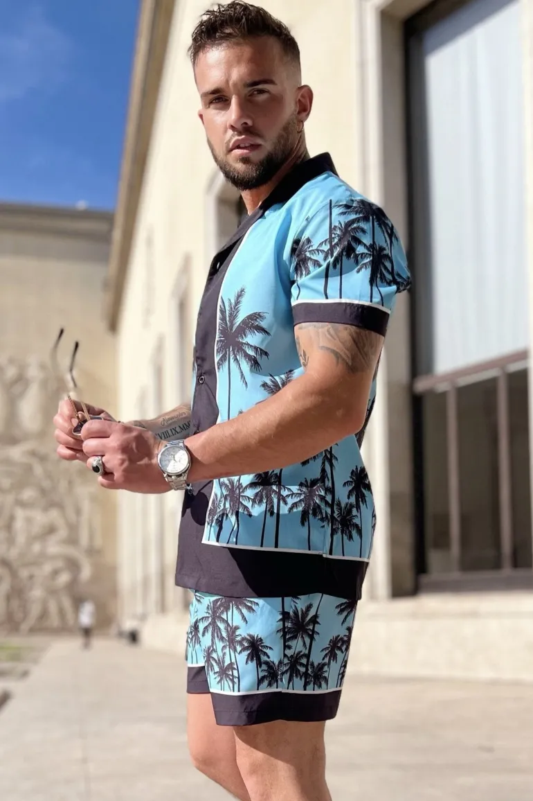 Ensemble chemise short à motifs palmier