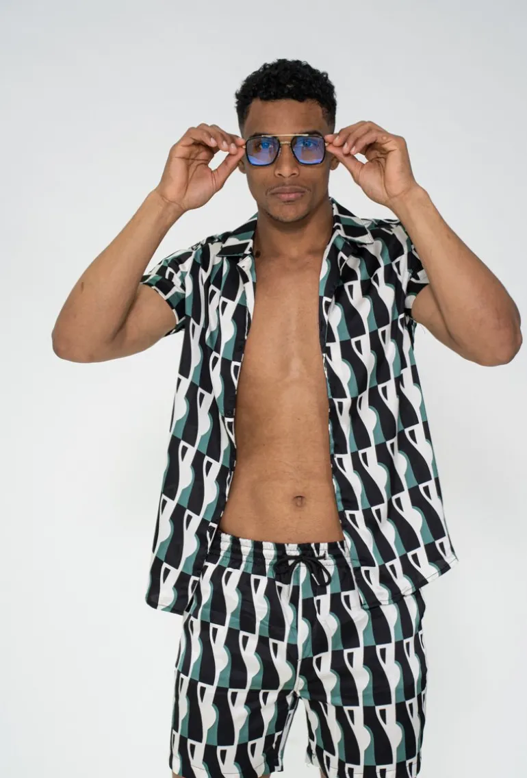Ensemble chemise short à motifs abstrait