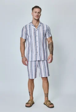 Ensemble chemise short a rayure lin