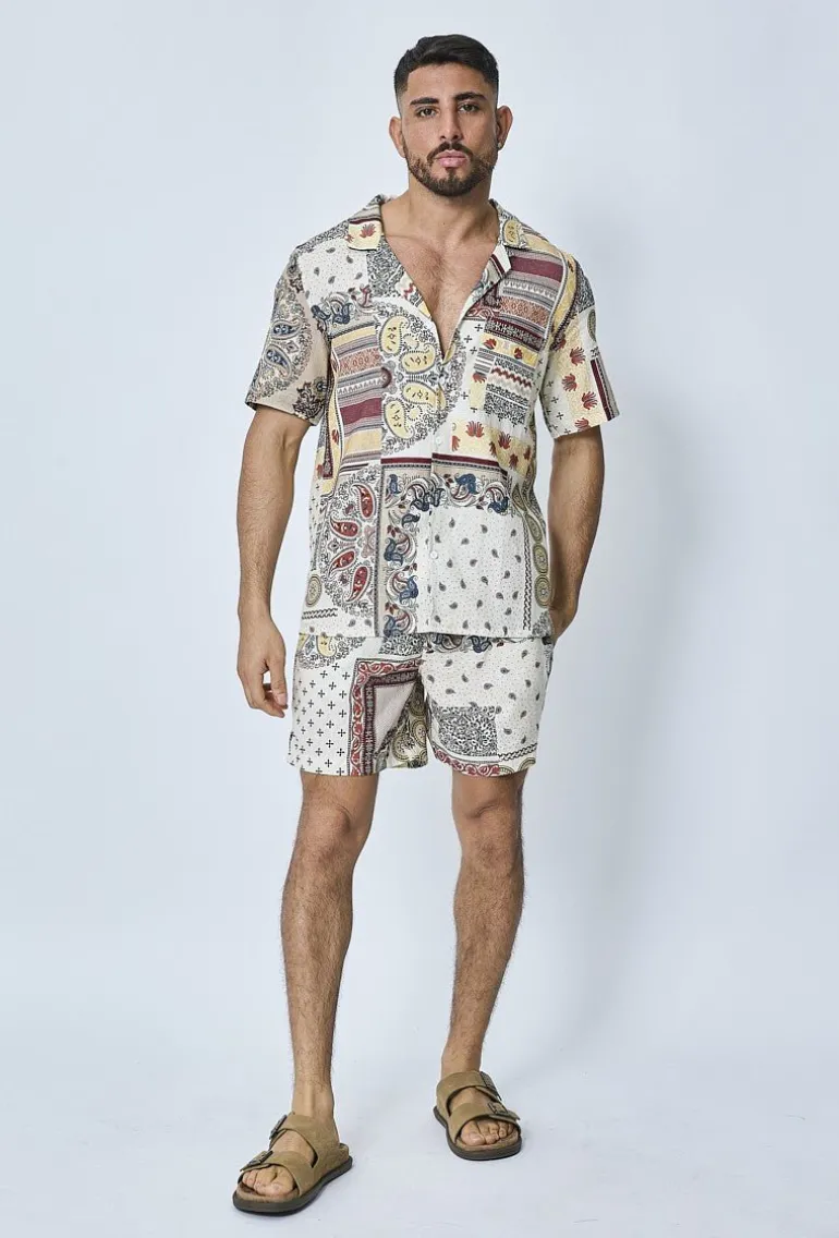 Ensemble chemise short fleuri lin