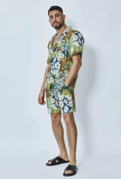 Ensemble chemise short fleuri lin