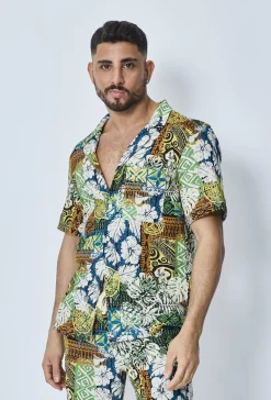 Ensemble chemise short fleuri lin