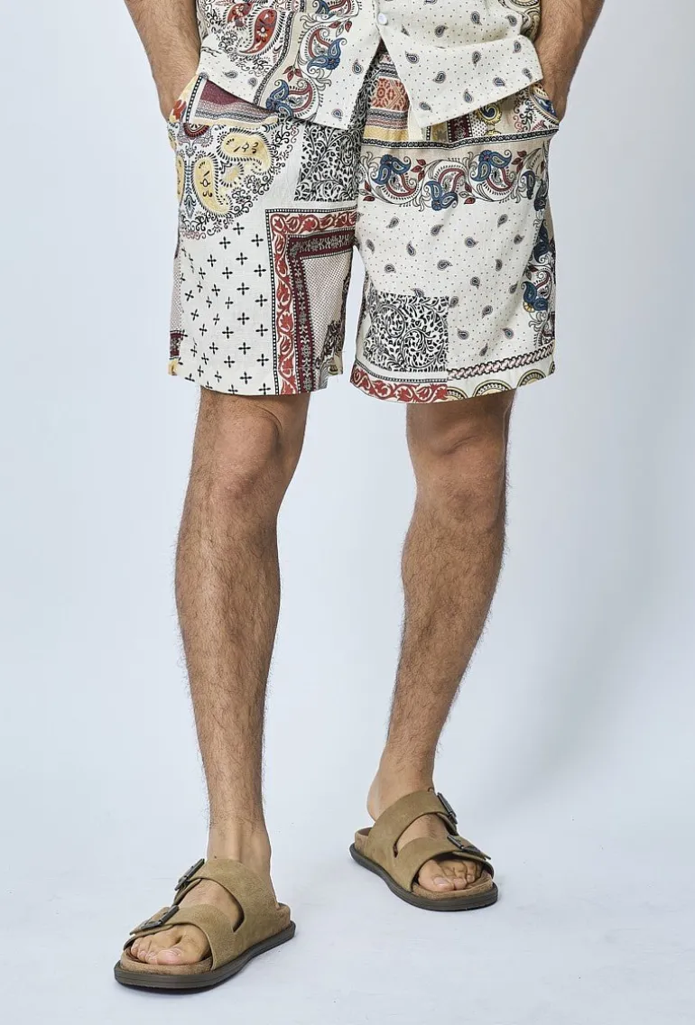 Ensemble chemise short fleuri lin
