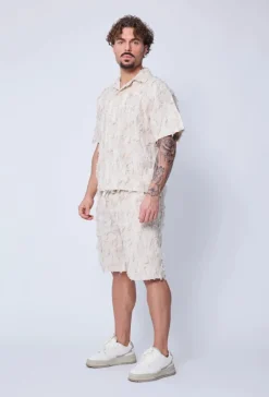 Ensemble chemise short uni effet lin