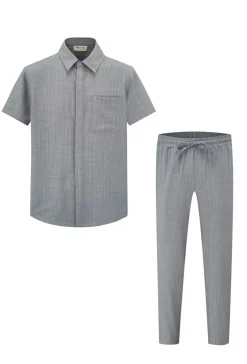 Ensemble de chemise à manches courtes et pantalon avec taille à cordon