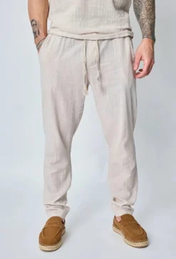 Ensemble polo pantalon uni effet lin