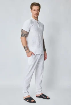 Ensemble polo pantalon uni effet lin