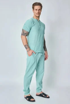 Ensemble polo pantalon uni effet lin