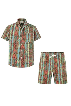 Ensemble short et chemise manche courte a motifs géométriques