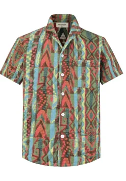 Ensemble short et chemise manche courte a motifs géométriques